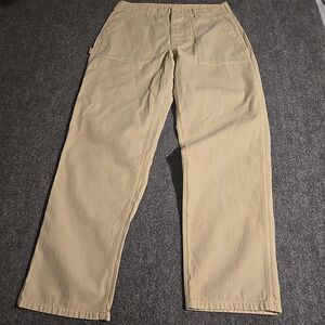 Nike Life Jeans Mens 32 Beige Utility Pockets Straight Baggy Button Fly
